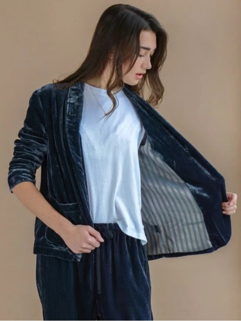 Xirena Anthropologie | Women’s Navy Blue Velvet Jaye Open Front Lined Blazer XS